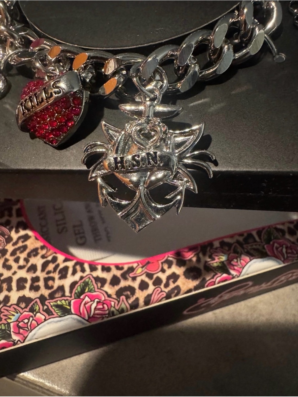 Ed Hardy Silver tone Charm Bracelet with Red enamel Accents bnip - Picture 10 of 10